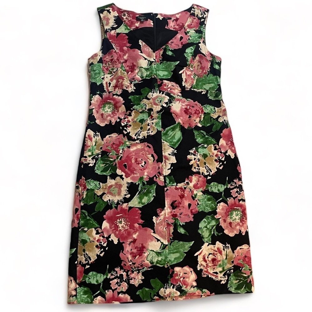 TALBOTS‎ Dress 10P Petites Black Pink Roses Floral Business CasualGarden Party
